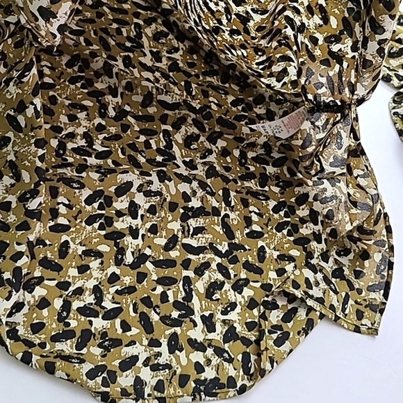 Topshop Long Sleeve Button Up Blouse Abstract  Animal Print Mustard Black US 10 - Picture 6 of 15